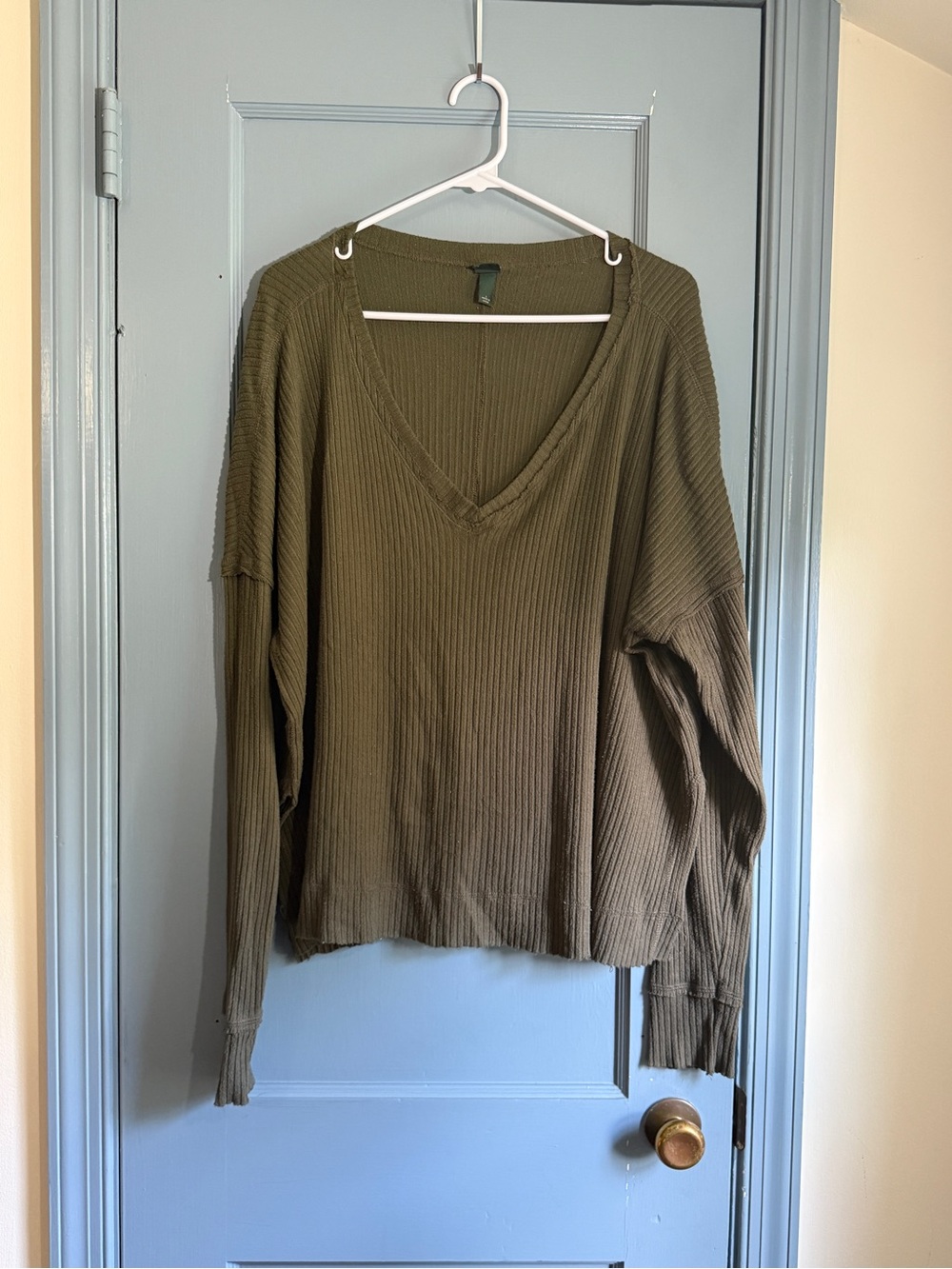 wild fable Olive Green Ribbed V-Neck Long Sleeve Top